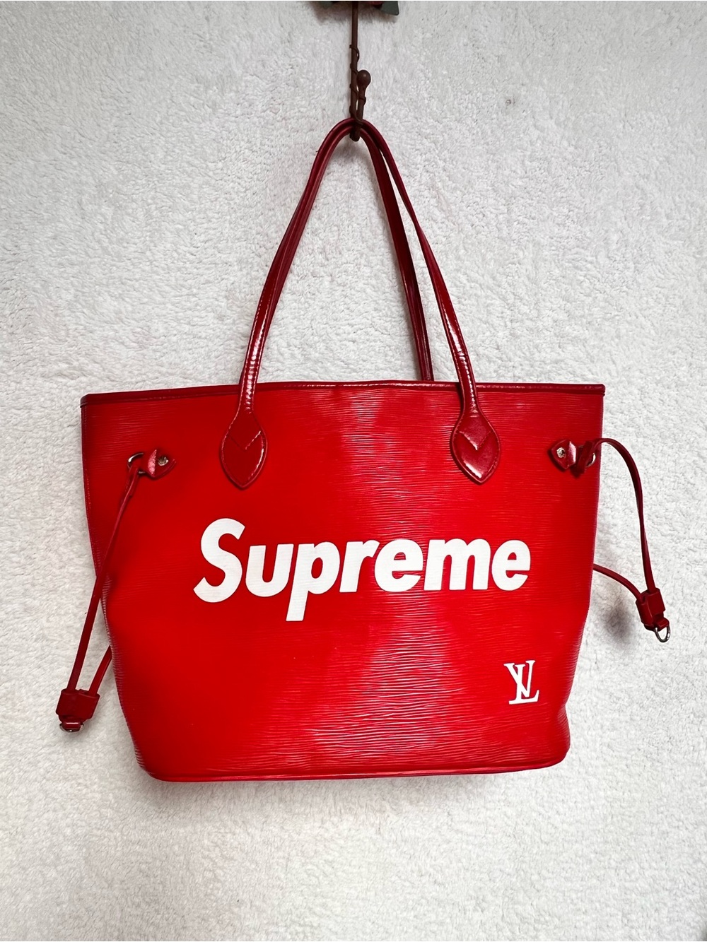 Red Supreme Tote with White Logo